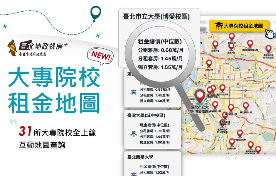 台北推「大專院校租金地圖」 學生租屋不再被當盤子